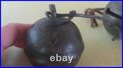 Pair Antique N&S Petal Sleigh Bells Brass Horse Harness Bells #5 & #6
