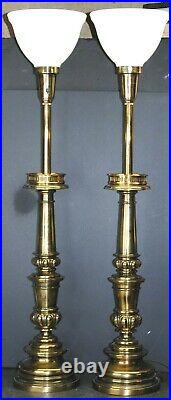 Pair Antique Stiffel Brass Table / Torchiere Lamps MCM Hollywood Regency