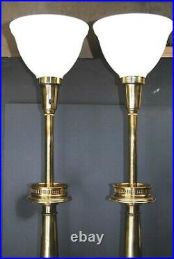 Pair Antique Stiffel Brass Table / Torchiere Lamps MCM Hollywood Regency