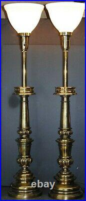 Pair Antique Stiffel Brass Table / Torchiere Lamps MCM Hollywood Regency