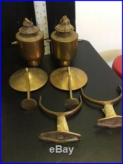Pair Of Antique Gimbaled Wall Mounted Oil Lamps With Smoke Bell