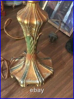 Pair of 1920's Hammered Brass-Hand Painted Boudoir Lamps