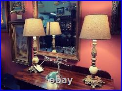 Pair of Vintage Brass & Alabaster Table Lamps