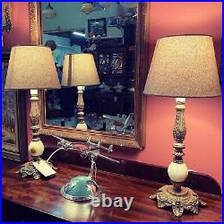 Pair of Vintage Brass & Alabaster Table Lamps