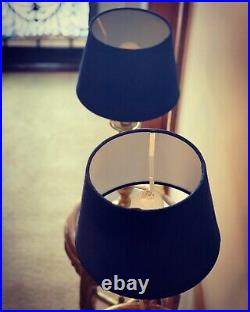 Pair of Vintage French Brass Table Lamps With Navy Velvet shades