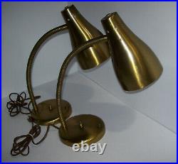 Pair of vintage Mid Century Modern Gooseneck Desk Table Lamps Brass