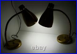 Pair of vintage Mid Century Modern Gooseneck Desk Table Lamps Brass