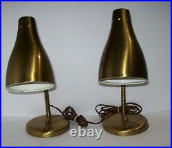 Pair of vintage Mid Century Modern Gooseneck Desk Table Lamps Brass