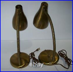 Pair of vintage Mid Century Modern Gooseneck Desk Table Lamps Brass