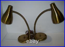 Pair of vintage Mid Century Modern Gooseneck Desk Table Lamps Brass