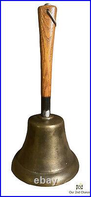 Primitive Antique Large Wood Handle Brass School Bell