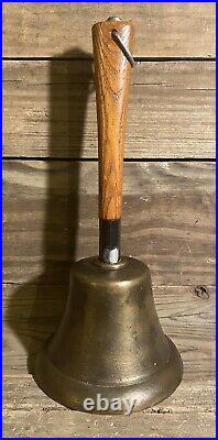 Primitive Antique Large Wood Handle Brass School Bell