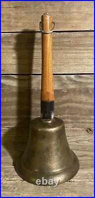 Primitive Antique Large Wood Handle Brass School Bell