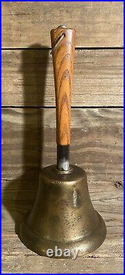 Primitive Antique Large Wood Handle Brass School Bell