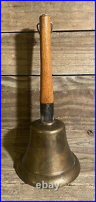 Primitive Antique Large Wood Handle Brass School Bell