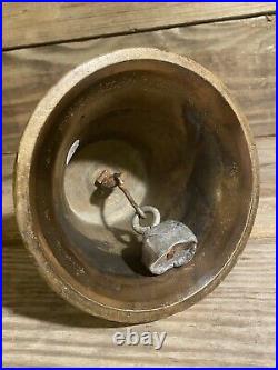 Primitive Antique Large Wood Handle Brass School Bell