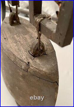Primitive Spiritual Tibetan / Asian Wooden Bell Gong On Iron Stand Wood Base