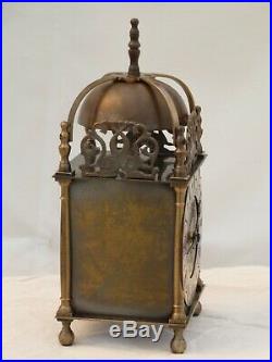 Quality Lantern Clock Solid Brass Bell Strike Mantle Mantel Carriage 9 3/4 High