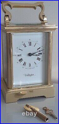 Quality Vintage Carriage Clock By Wellington Of England. Bell Strike 13 Jewels