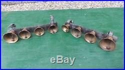 RARE ANTIQUE 2 Sets Brass HORSE Bell 4 Bells on Leather Strap for Sleigh Shaft