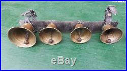 RARE ANTIQUE 2 Sets Brass HORSE Bell 4 Bells on Leather Strap for Sleigh Shaft