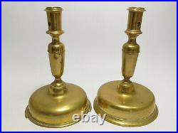 RARE Antique 17th / 18th Century SET OF 2 Brass Bell Shaped SPANISH CANDLESTICKS