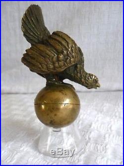RARE! Antique BRONZE Brass TURKEY Bird BUTLER SERVANT BELL PUSH door pull