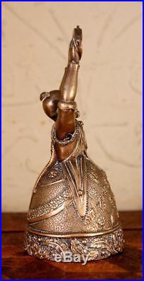 RARE Antique Brass Nodder Head Oriental Man Table Lady Bell Tambourine Vintage