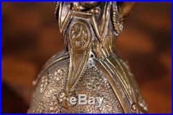 RARE Antique Brass Nodder Head Oriental Man Table Lady Bell Tambourine Vintage