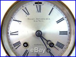 RARE Antique Brass Samuel Hammond & Co. New York Ship's Bell'' Mantle Clock