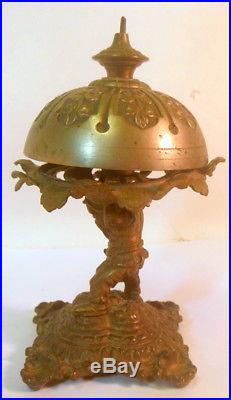 RARE Antique FRENCH Brass Desk Hotel Service BELL ATLAS carrying Bell GLOBE