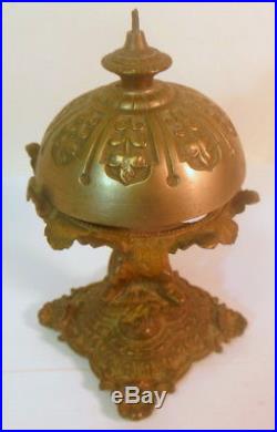 RARE Antique FRENCH Brass Desk Hotel Service BELL ATLAS carrying Bell GLOBE