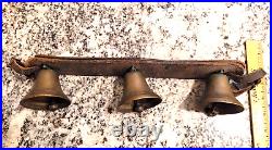 RARE Antique Large 3X2.5 Brass BELL SHAPED Sleigh Bells Christmas Americana