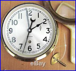 RARE LARGE Dial Chelsea Ship Bell Clock 7 FATHERS DAY Brass with Key EXCELLENT