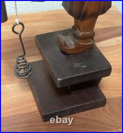 RARE Vintage German Wood Carved Night Watchman Counter Bell Desk Chime Figurine