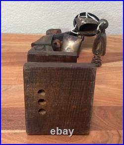 RARE Vintage German Wood Carved Night Watchman Counter Bell Desk Chime Figurine
