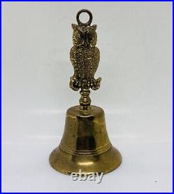 Rare 1950s Solid Brass Owl Handle Hand Bell Loud Sound Heavy Duty 21