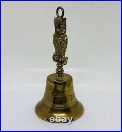 Rare 1950s Solid Brass Owl Handle Hand Bell Loud Sound Heavy Duty 21
