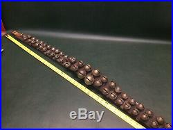 Rare Antique 60 Etched Brass Sleigh Bells on Leather Belt Double Row