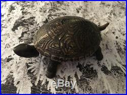 Rare Antique Brass Tortoise Clockwork Shop Desk bell. Fab Patina. Working Order