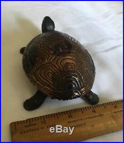 Rare Antique Brass Tortoise Clockwork Shop Desk bell. Fab Patina. Working Order