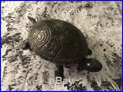 Rare Antique Brass Tortoise Clockwork Shop Desk bell. Fab Patina. Working Order