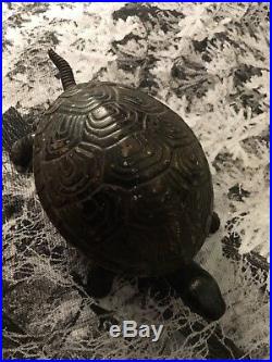Rare Antique Brass Tortoise Clockwork Shop Desk bell. Fab Patina. Working Order