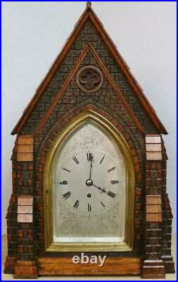 Rare Antique English Triple Fusee 8 Bell Musical Carved Cathedral Bracket Clock