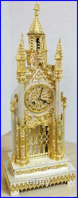 Rare Antique French 8 Day Bell Striking Ormolu & Silvered Cathedral Mantel Clock