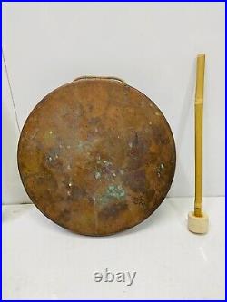 Rare Antique Original Brass Round Old Vintage Ship Gong Bell with Mallet Stick