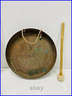 Rare Antique Original Brass Round Old Vintage Ship Gong Bell with Mallet Stick
