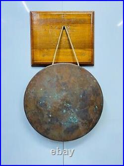 Rare Antique Original Brass Round Old Vintage Ship Gong Bell with Mallet Stick