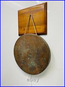 Rare Antique Original Brass Round Old Vintage Ship Gong Bell with Mallet Stick