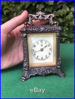 Rare Antique Ornate Waterbury Carriage Clock With Bell Alarm C1890